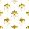 Esoteric golden eyes. Abstract seamless pattern