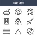 9 esoteric icons pack. trendy esoteric icons on white background. thin outline line icons such as yin yang, knife, pentagram .