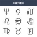 9 esoteric icons pack. trendy esoteric icons on white background. thin outline line icons such as rune, illuminati, mercury .