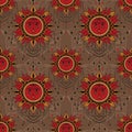 Esoteric seamless pattern with face of sun and royal ornament