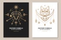 Esoteric symbols, poster, flyer. Vector. Thin line geometric badge. Outline icon for alchemy or sacred geometry. Mystic