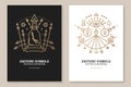 Esoteric symbols poster, flyer. Vector. Thin line geometric badge. Outline icon for alchemy, sacred geometry. Mystic Royalty Free Stock Photo