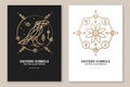 Esoteric symbols poster, flyer. Vector. Thin line geometric badge. Outline icon for alchemy, sacred geometry. Mystic Royalty Free Stock Photo