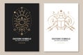 Esoteric symbols poster. Vector. Thin line geometric badge. Outline icon for alchemy, sacred geometry. Mystic, magic Royalty Free Stock Photo