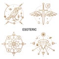 Esoteric symbols. Vector Thin line geometric badge. Outline icon for alchemy or sacred geometry. Mystic and magic design