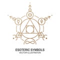Esoteric symbols. Vector. Thin line geometric badge. Outline icon for alchemy or sacred geometry. Mystic and magic Royalty Free Stock Photo
