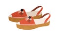 Espadrilles or modern peep-toe sandals with flat rope sole and canvas upper. Fashion trendy summer footwear. Colored