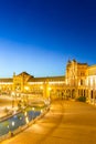 Espana Plaza in Sevilla Spain at dusk Royalty Free Stock Photo