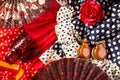 Espana typical from Spain with castanets rose flamenco fan Royalty Free Stock Photo