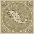 Map of mexico on a background of inca patterns