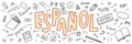 Espanol. Translation `Spanish`. Language hand drawn doodles and lettering. Royalty Free Stock Photo