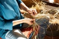 Esparto halfah grass crafts craftsman hands Royalty Free Stock Photo