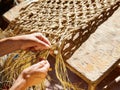 Esparto halfah grass crafts craftsman hands Royalty Free Stock Photo