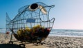 Giant fish shaped trash bin on a beach in Espinho, Portugal Royalty Free Stock Photo