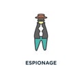 espionage icon. shadowing, spy, sleuthing, disguising, investigate, outline concept symbol design, agent, inspector, investigator