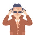 Espionage with Mustached Man Private Detective in Hat and Coat Listening to Conversation Vector Illustration