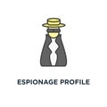 espionage profile icon. anonymous with mask, investigator, detective character in cute hat, sleuthing concept symbol design,