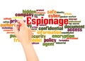 Espionage word cloud hand writing concept