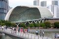 The Esplanade building going from the Jubilee bridge in Singapore