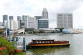 Esplanade Drive, Singapore - February 19, 2023 - The tour boat and modern buildings by the bay Royalty Free Stock Photo