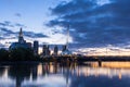 Esplanade Riel crossing the Assiniboine River at sunset in Winnipeg, Manitoba, Canada