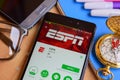 ESPN dev application on Smartphone screen. Royalty Free Stock Photo