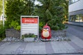Angry birds character next to a Rovio sign in Rovio head office Royalty Free Stock Photo