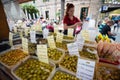 Pickled olives for sale at a local market in Esporles, Mallorca