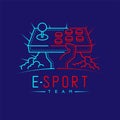 Esport logo icon outline stroke, Arcade fighting gaming gear stick with hand, cloud and radius design illustration isolated on Royalty Free Stock Photo