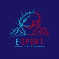 Esport logo icon outline stroke, Mouse gaming gear with hand, cloud and radius design illustration isolated on dark blue Royalty Free Stock Photo