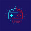 Esport logo icon outline stroke and radius, Joypad or Controller gaming gear with Crown design illustration isolated on dark blue Royalty Free Stock Photo