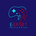 Esport logo icon outline stroke, retro Joypad or Controller gaming gear melt design illustration isolated on dark blue background Royalty Free Stock Photo