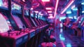 eSports competitions in an 80s arcade setting neon lights Royalty Free Stock Photo