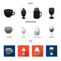 Esprecco, glase, milk shake, bicerin.Different types of coffee set collection icons in black, flat, monochrome style