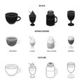 Esprecco, glase, milk shake, bicerin.Different types of coffee set collection icons in black,monochrome,outline style