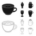 Esprecco, glase, milk shake, bicerin.Different types of coffee set collection icons in black,outline style vector symbol