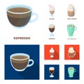Esprecco, glase, milk shake, bicerin.Different types of coffee set collection icons in cartoon,flat style vector symbol