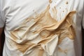Espresso accident White fabric held by young men, stained and crinkled