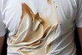 Espresso accident White fabric held by young men, stained and crinkled