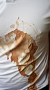 Espresso accident White fabric held by young men, stained and crinkled