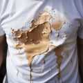 Espresso accident White fabric held by young men, stained and crinkled