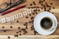 Espresso Auszeit (in german Pause) concept background on wood