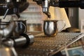 Espresso being made by barista on espresso machine Royalty Free Stock Photo