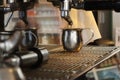 Espresso being made by barista on espresso machine Royalty Free Stock Photo
