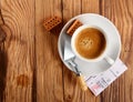 Espresso, Bricks, Trowel and Blueprint on a Table