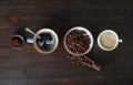 Espresso, coffee beans, ground powder Royalty Free Stock Photo