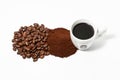 Espresso coffee cup beans and powder