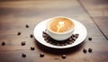 Espresso Coffee Cup With Beans On Vintage Table