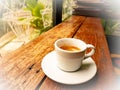 Espresso coffee, Cup of coffee on wood table. Traditional, heat. Royalty Free Stock Photo