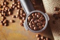 Espresso coffee machine handle with coffee beans